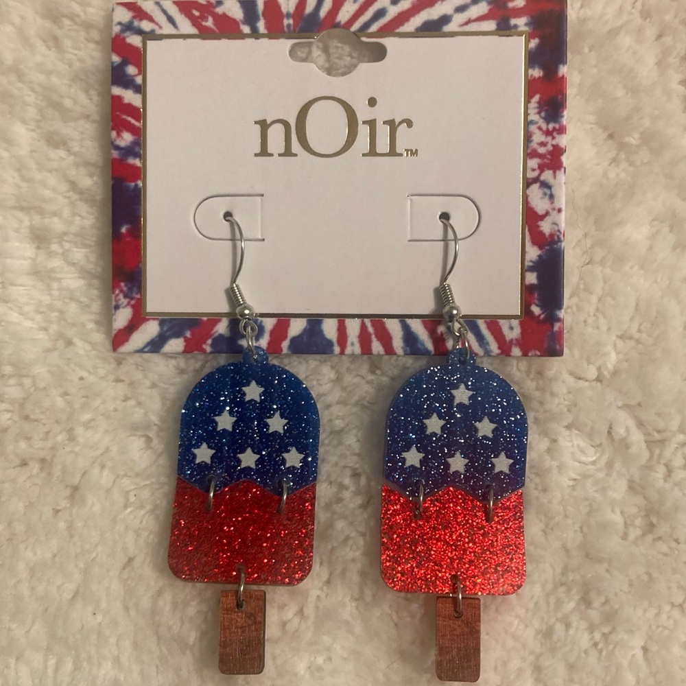 nOir Jewelry Red and Blue Glitter Patriotic Popsicle Earrings